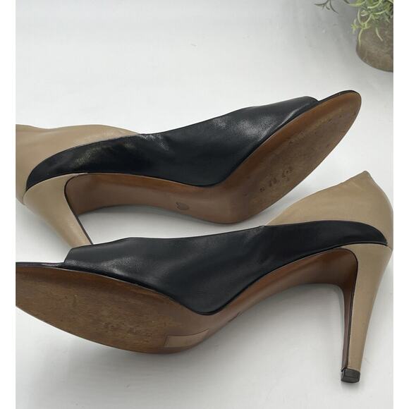 Moschino Cheap & Chic Color Block Black Tan Leather Peep Toe Pumps Sz 40/9.5 - Picture 11 of 16
